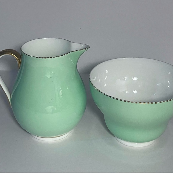 Vintage WEDGWOOD APRIL GREEN Cream & Sugar Set / 1950s ENGLISH BONE CHINA / Rare - Picture 2 of 16